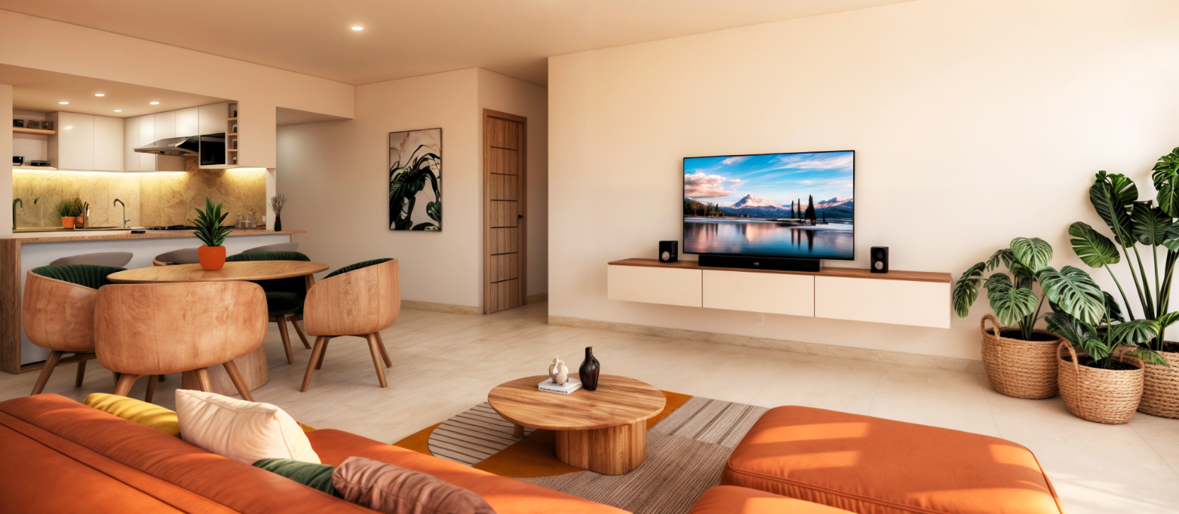 Interior moderno departamento Guadalupe Inn