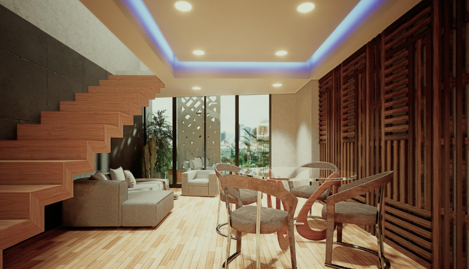 Interior moderno departamento Guadalupe Inn